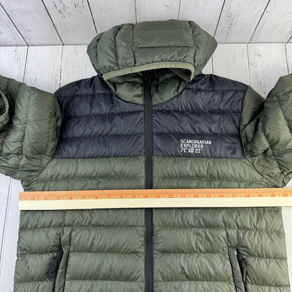 Scandinavian Explorer Olive Black Down Jacket Ultra Light Hooded Unisex Small - Picture 14 of 16